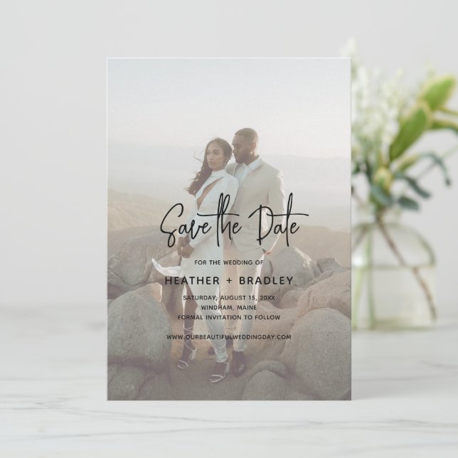 Minimalistisches Foto Moderne Hochzeit Save The Date (Stehend Vorderseite)