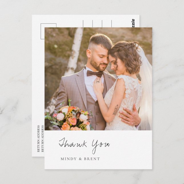 Minimalistisches Foto Moderne Hochzeit Vielen Dank Postkarte (Vorne/Hinten)