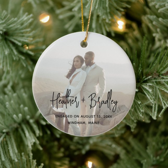 Minimalistisches Foto Modernes Erstes Weihnachtsfe Keramik Ornament (Baum)