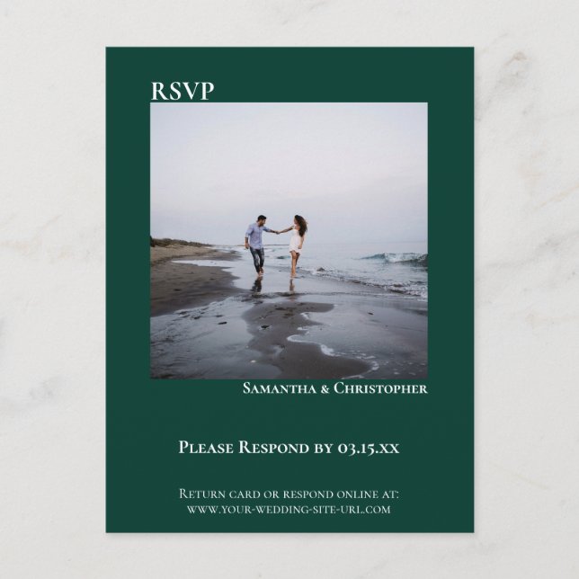 Minimalistisches Foto Modernes Smaragdgrünes Hochz Postkarte (Vorderseite)