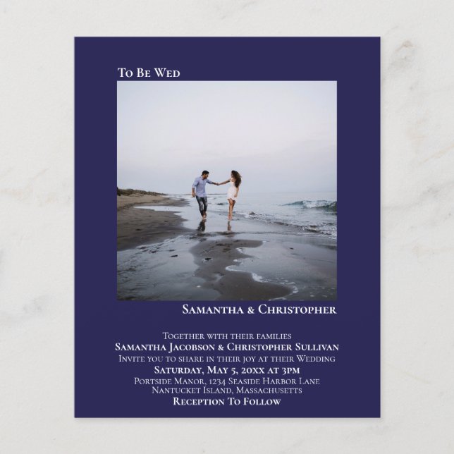 Minimalistisches Foto Navy BUDGET Hochzeit Einladu (Vorderseite)