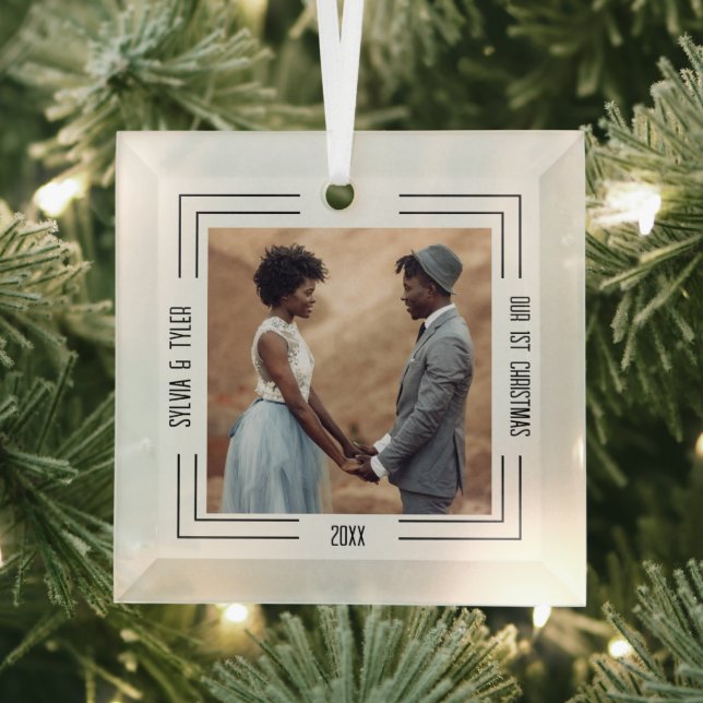 Minimalistisches Foto Newlywings 1. Weihnachten Ornament Aus Glas (Insitu)