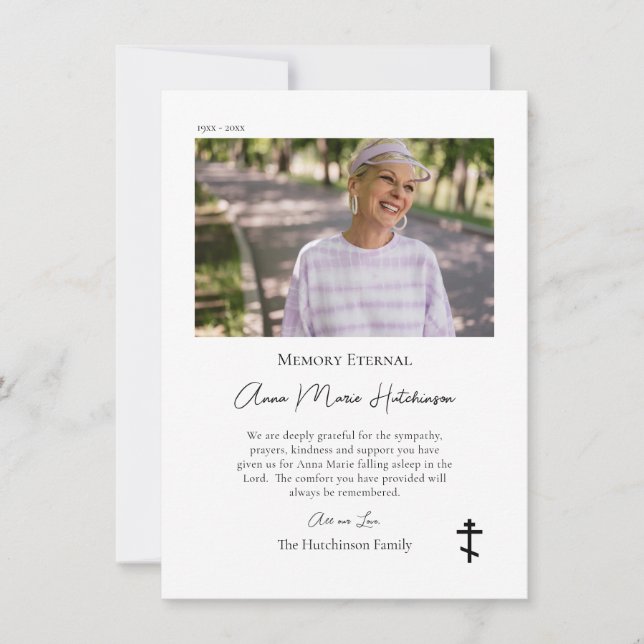 Minimalistisches Foto Orthodoxe Christlich-Gedenks Dankeskarte (Vorderseite)