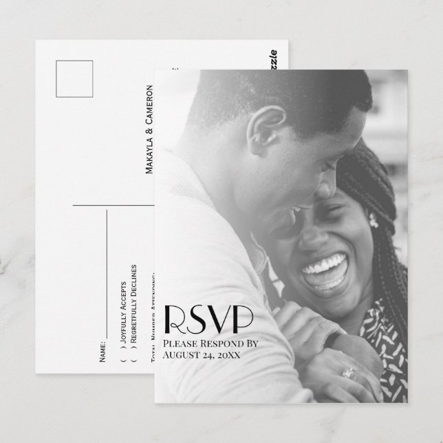 Minimalistisches Foto Overlay Modernes Hochzeitssz Postkarte (Vorne/Hinten)