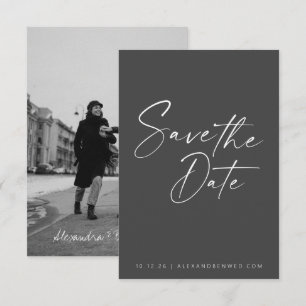 Minimalistisches Foto-Overlay Schwarz-weißes Skrip Save The Date