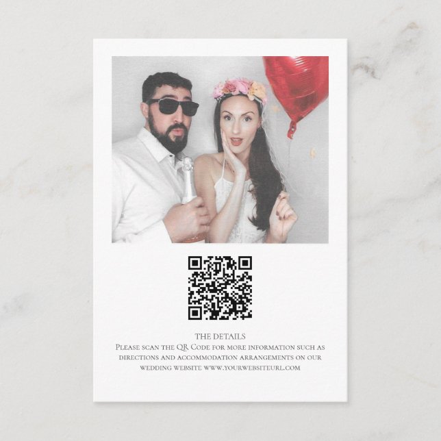 Minimalistisches Foto QR Code Hochzeit Begleitkarte (Vorderseite)