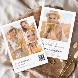 Minimalistisches Foto QR-Code Weißes Brautparty Einladung