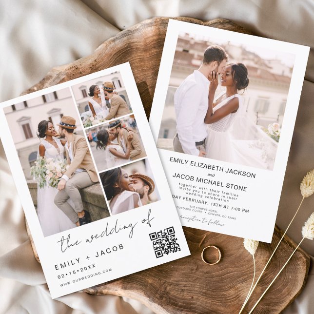 Minimalistisches Foto QR Code White Wedding Einladung (Von Creator hochgeladen)