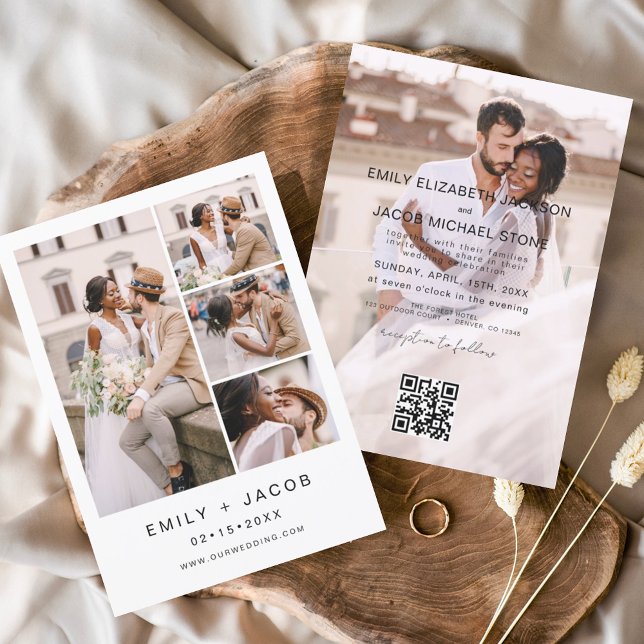 Minimalistisches Foto QR Code White Wedding Einladung (Von Creator hochgeladen)