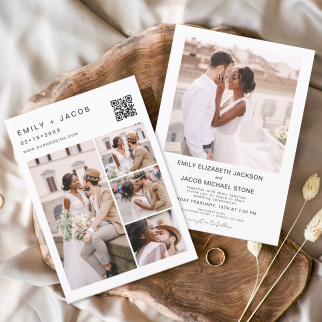 Minimalistisches Foto QR Code White Wedding Einladung (Von Creator hochgeladen)