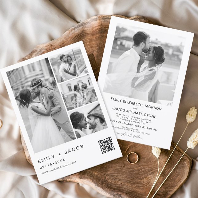Minimalistisches Foto QR Code White Wedding Einladung (Von Creator hochgeladen)