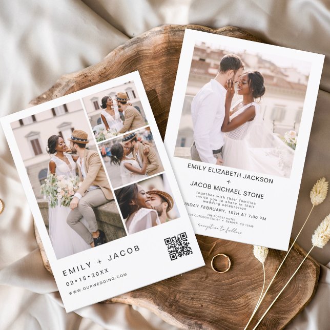 Minimalistisches Foto QR Code White Wedding Einladung (Von Creator hochgeladen)