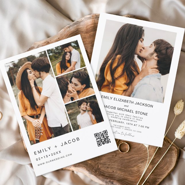 Minimalistisches Foto QR Code White Wedding Einladung (Von Creator hochgeladen)