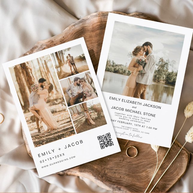 Minimalistisches Foto QR Code White Wedding Einladung (Von Creator hochgeladen)