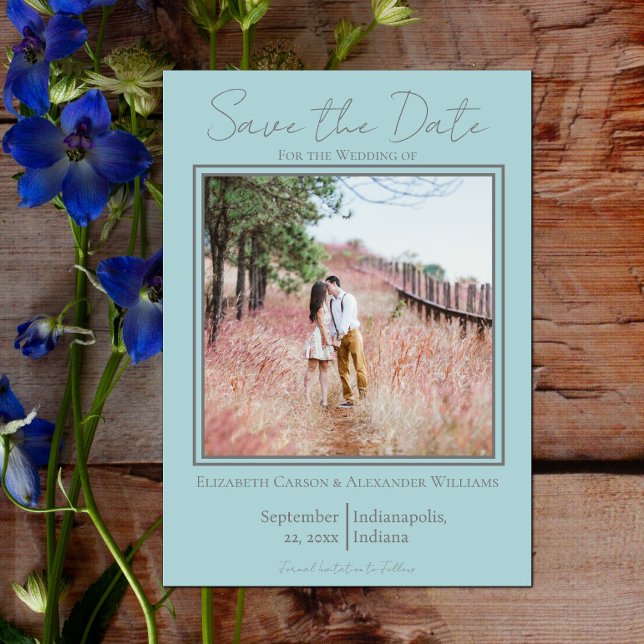 Minimalistisches Foto Save the Date (Teal Minimalist Photo Save the Date)