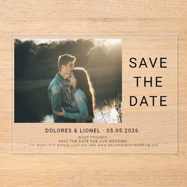 Minimalistisches Foto Save the Date Acryleinladungen (Vorderseite)