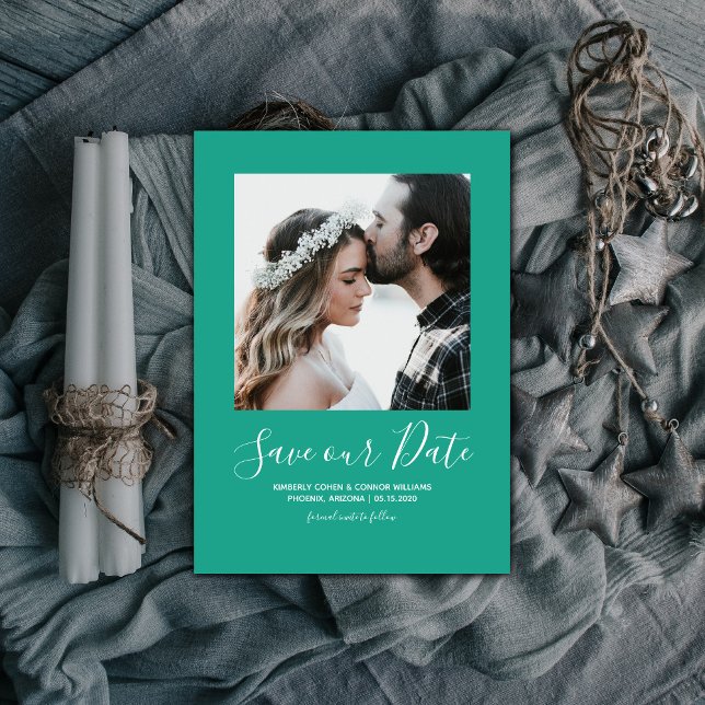 Minimalistisches Foto Save the Date | Arcadia Gree (Arcadia Green Minimalist Photo Save the Date)