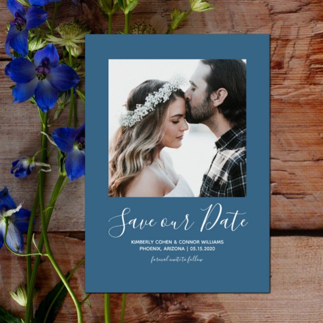 Minimalistisches Foto Save the Date | Blau (Minimalist Photo Save the Date - Blue)