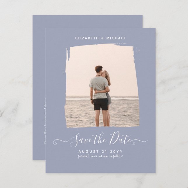 MINIMALISTISCHES FOTO Save the Date Dusty Blue Postkarte (Vorne/Hinten)