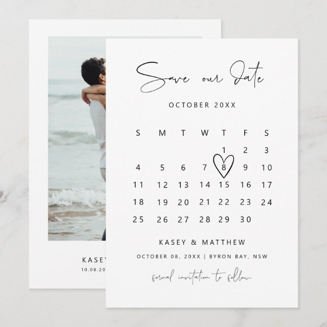 Minimalistisches Foto Save the Date Einladung (Vorne/Hinten)