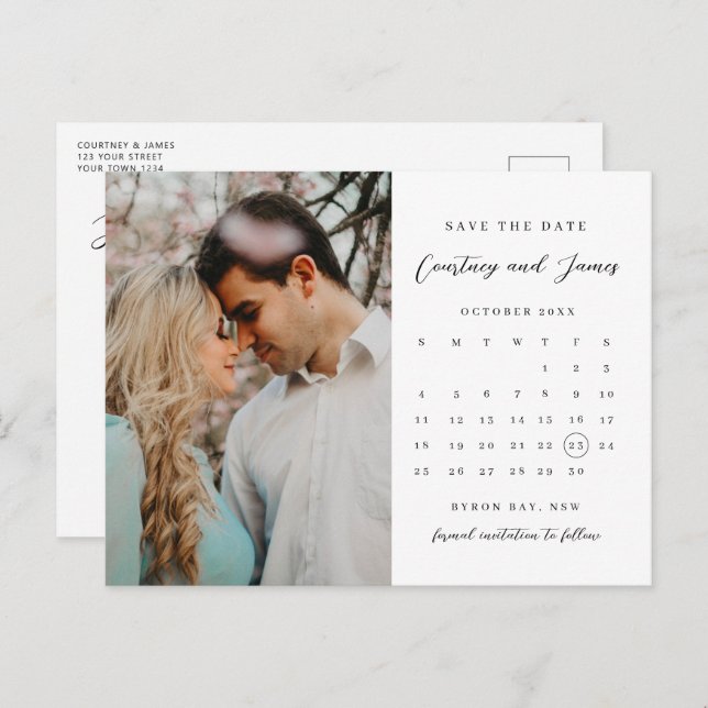 Minimalistisches Foto Save the Date Einladung Postkarte (Vorne/Hinten)