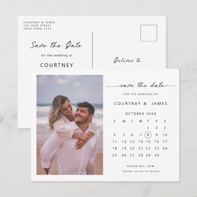 Minimalistisches Foto Save the Date Einladung Postkarte (Vorne/Hinten)