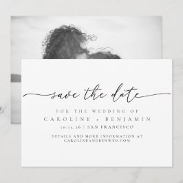 Minimalistisches Foto Schwarz-weiße Skripthochzeit Save The Date