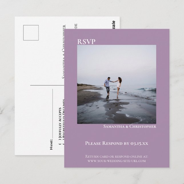 Minimalistisches Foto Simple Lavender Wedding RSVP Postkarte (Vorne/Hinten)