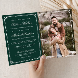 Minimalistisches Foto Smaragdgrüner QR-Code Hochze Einladung