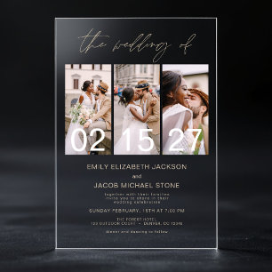 Minimalistisches Foto Taupe Moderne Hochzeit 3 Fot Acryleinladungen