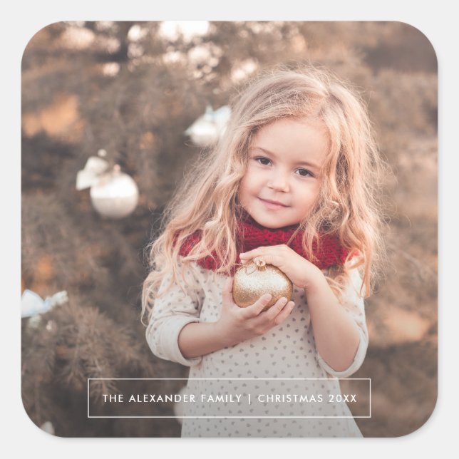 Minimalistisches Foto Weihnachtsaufkleber Quadratischer Aufkleber (Vorderseite)