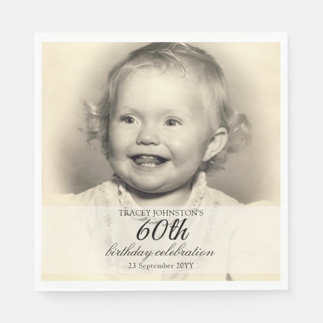 Minimalistisches Foto zum 60. Geburtstag Serviette (Vorderseite)