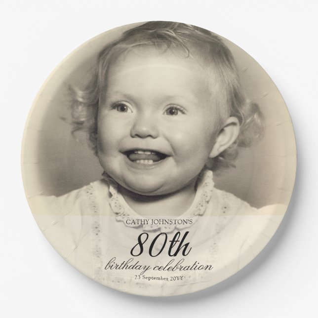 Minimalistisches Foto zum 80. Geburtstag Pappteller (Vorderseite)