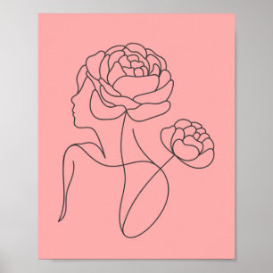 Minimalistisches Frauen- und Pfingstrosen-Blumen-L Poster