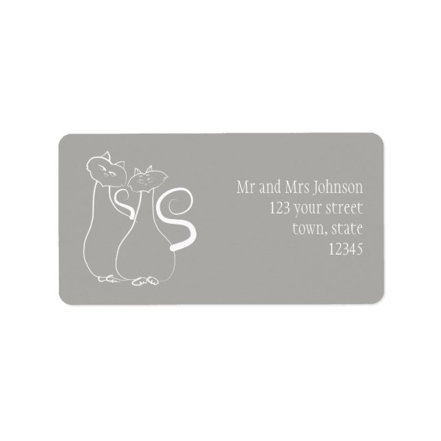 Minimalistisches Freehand Pair Cats Adressenlabel Adressaufkleber (Vorne)