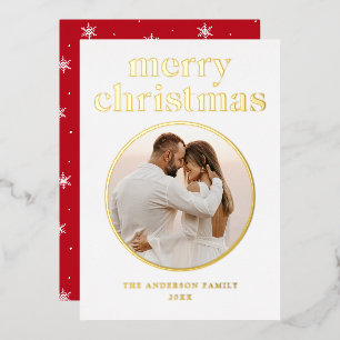 Minimalistisches Frohe Weihnachten Foto Rot und Go Folien Feiertagskarte