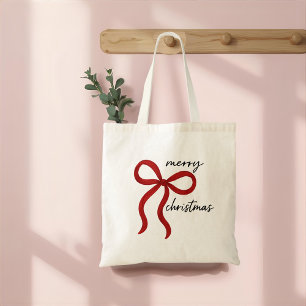Minimalistisches Frohe Weihnachten Rotes Band  Tragetasche