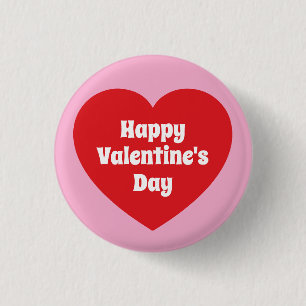 Minimalistisches Frohes Valentinstag Rot Herz Rosa Button
