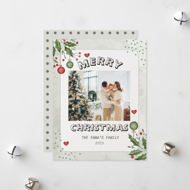 Minimalistisches fröhliches WeihnachtsfamilienFoto Feiertagskarte (Vorderseite/Rückseite Beispiel)