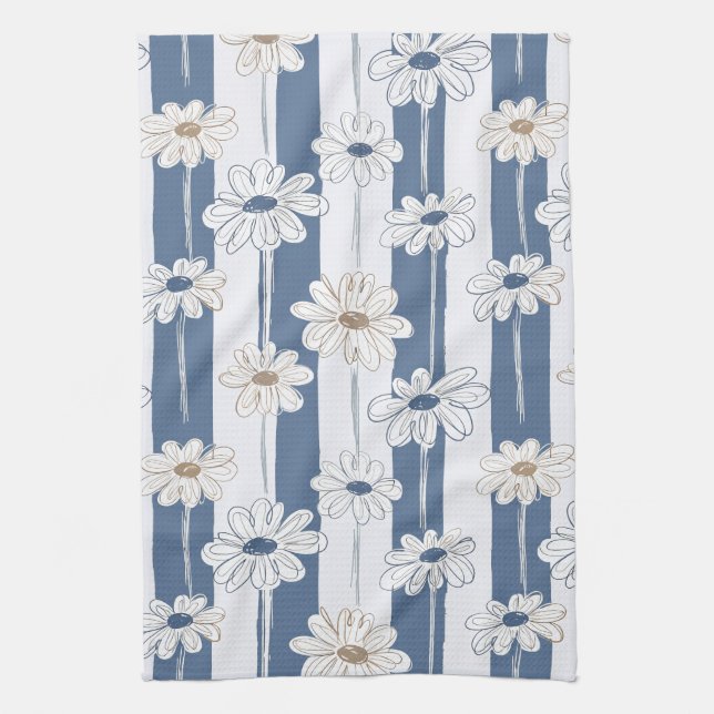 Minimalistisches Gänseblümchen-Blumenmuster (3) Geschirrtuch (Vertikal)