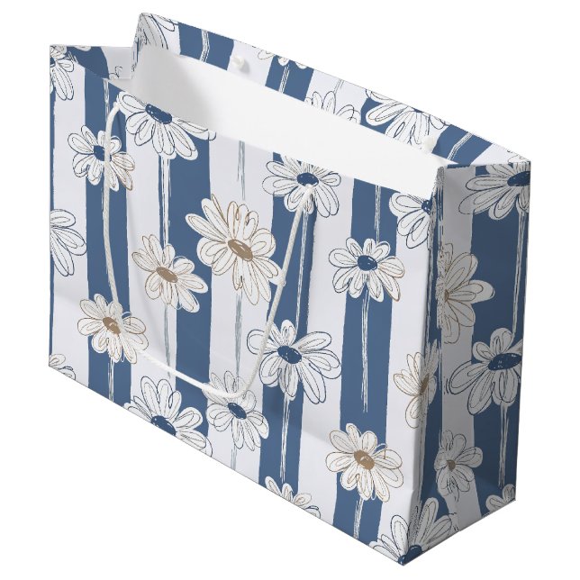 Minimalistisches Gänseblümchen-Blumenmuster (3) Große Geschenktüte (Vorderseite Schrägansicht)
