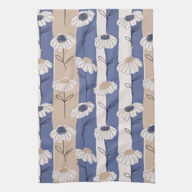 Minimalistisches Gänseblümchen-Blumenmuster (4) Geschirrtuch (Vertikal)