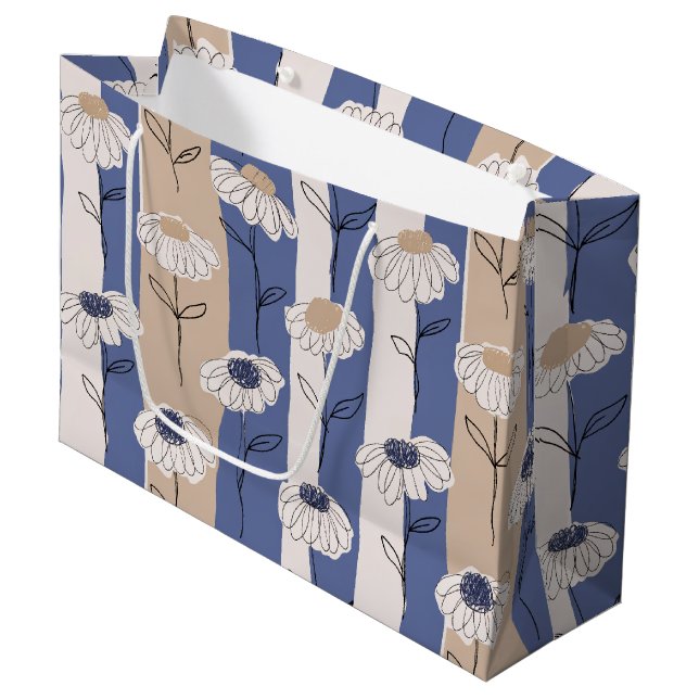Minimalistisches Gänseblümchen-Blumenmuster (4) Große Geschenktüte (Vorderseite Schrägansicht)