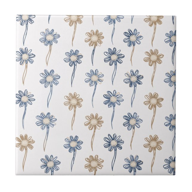 Minimalistisches Gänseblümchen-Blumenmuster (5) Fliese (Vorderseite)
