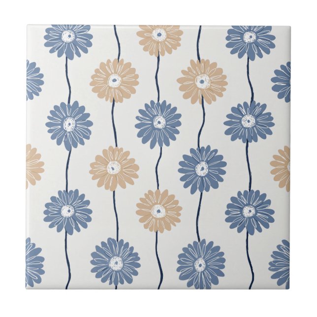 Minimalistisches Gänseblümchen-Blumenmuster (6) Fliese (Vorderseite)
