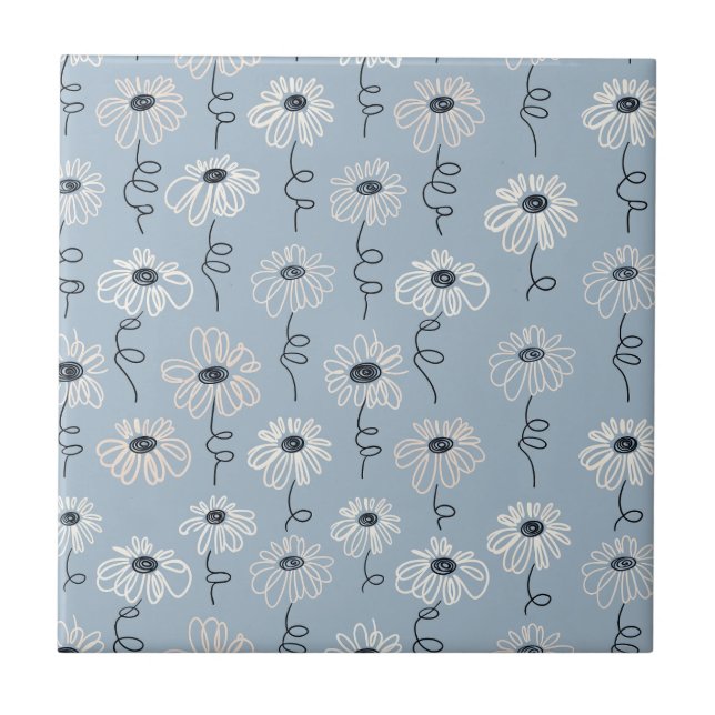 Minimalistisches Gänseblümchen-Blumenmuster (7) Fliese (Vorderseite)