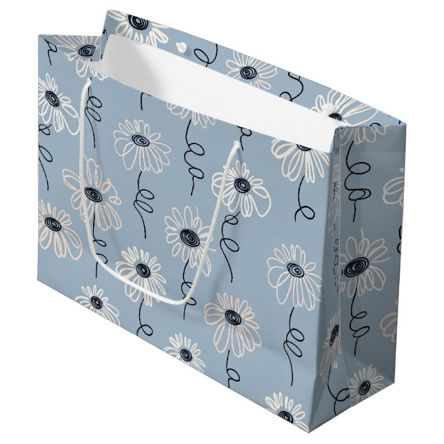Minimalistisches Gänseblümchen-Blumenmuster (7) Große Geschenktüte (Vorderseite Schrägansicht)