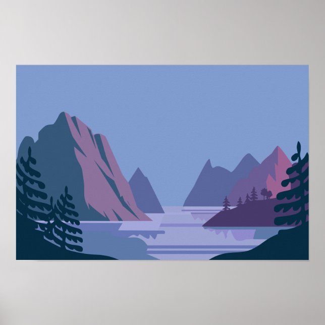 Minimalistisches Gebirge und Landschaftlicher See  Poster (Vorne)