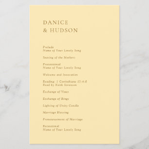 Minimalistisches gelbes Budget-Hochzeitsprogramm i Flyer