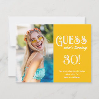 Minimalistisches Gelbes Foto 30. Geburtstag Einlad Einladung